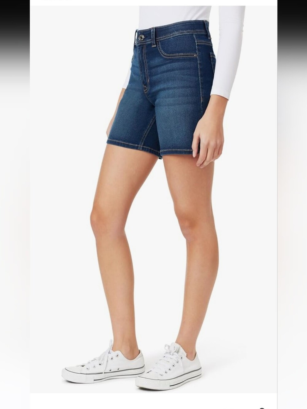 Angels Dark Blue Denim Jean Shorts - Mid-Length